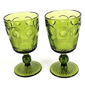 Lot of 2 St Genevieve Green Bartlett Collins Manhattan Water Goblet Glasses